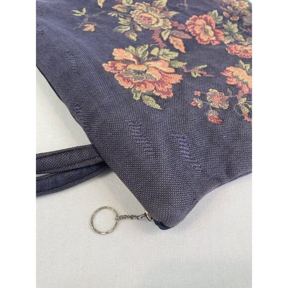 Vintage 50s Tapestry Handbag Floral Design Blue Pink Grannycore Style - Picture 7 of 14